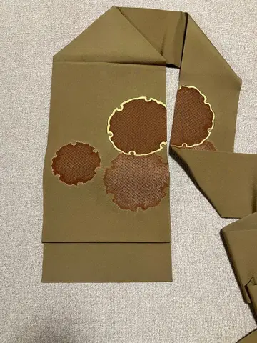 4 9치 나고야 오비 크레이프 원단 시보리, 금채 눈꽃 무늬 심플