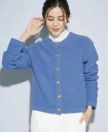 PLST 엑스트라 파인 메리노울 미들 게이지 파일 가디건 블루