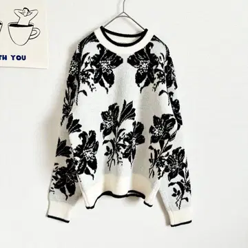 펄 플라워 니트 심플 화려 성숙/러블리 따뜻 꽃무늬 모노톤