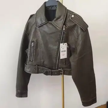 가죽 자켓 브라운 크롭 여성용