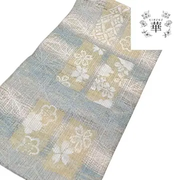 1030 화 후쿠로 오비 순수 실크 파랑 벚꽃 꽃무늬