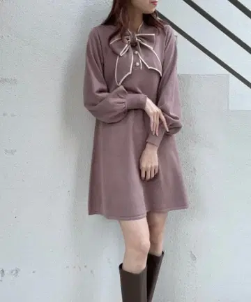 MAJESTIC LEGON 리본 타이 미니 니트 원피스