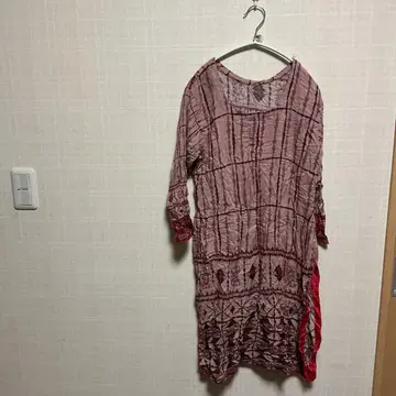 [동양인] 올 패턴 튜닉 원피스 핑크 체크 에스닉 루즈핏