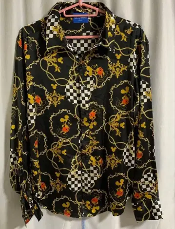 디즈니 미키마우스 광택 폴리에스테르 셔츠 올 패턴 블랙 스카프 패턴 S