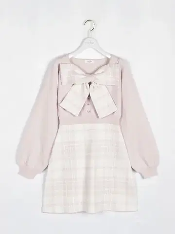 evelyn 리본 체크 니트 원피스