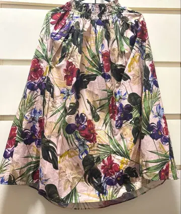 INED 플라워 프린트 개더 스커트 종아리 기장 7호