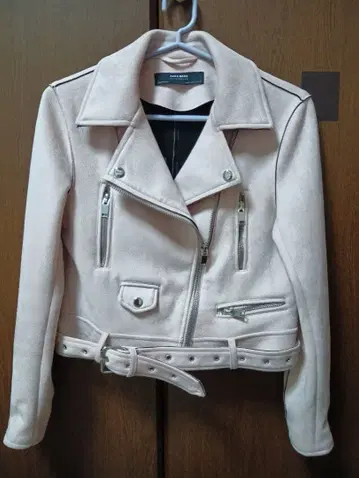 라이트 핑크 스웨이드 더블 라이더 자켓