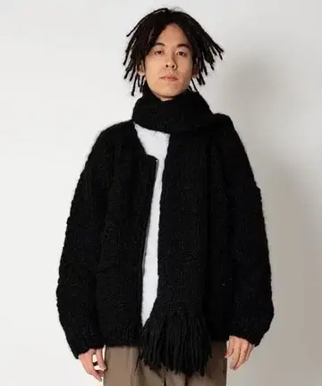 새상품 택 BEDWIN 니트 가디건 BLACK 머플러 세트 2