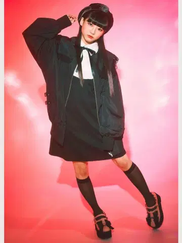 Ank Rouge 인조 가죽 벨트 세일러 블루종