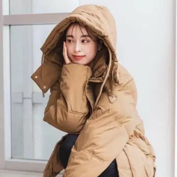 mite 베이지 후드 부착 다운 자켓