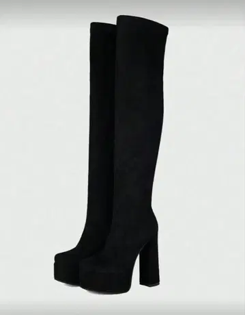 블랙 스웨이드 롱 부츠