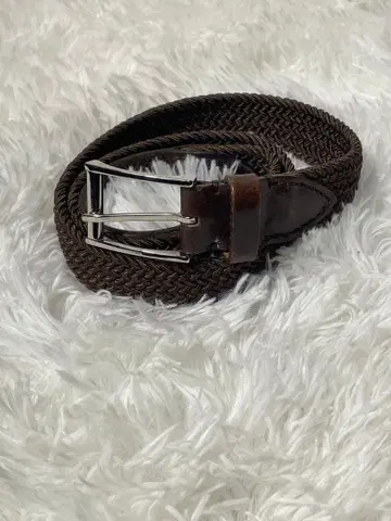 CANALI 뜨개질 메쉬 가죽 벨트 브라운 천연 가죽 이탈리아제