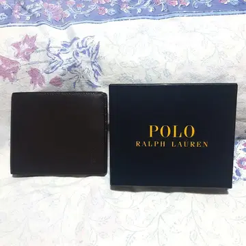 POLO 랄프 로렌 소가죽 2단 접이식 지갑 다크 브라운