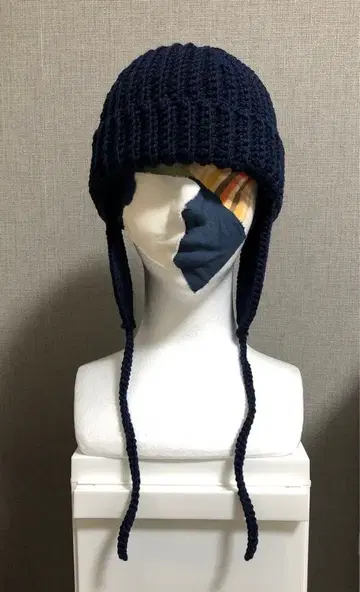 핸드메이드 플라이트 캡 니트 모자 면100 네이비 컬러