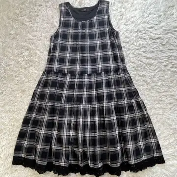 PINK HOUSE 핑크하우스 오버롤 스커트 체크 레이스 리본