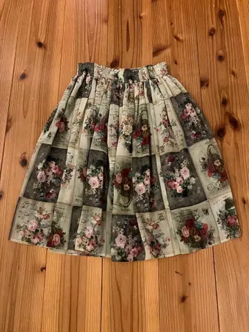 엽서 패턴 플레어 스커트