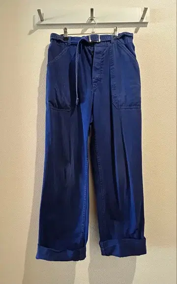 네이비 와이드 팬츠 금속 버클 포함