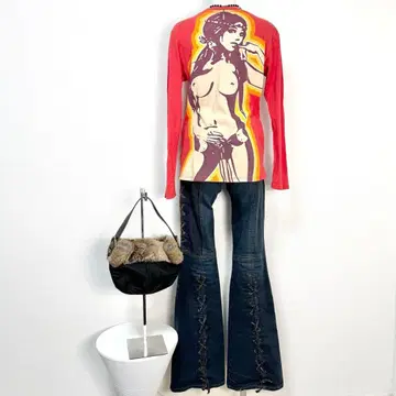 y2k 00s toba & co 레이스업 패치워크 플레어 데님