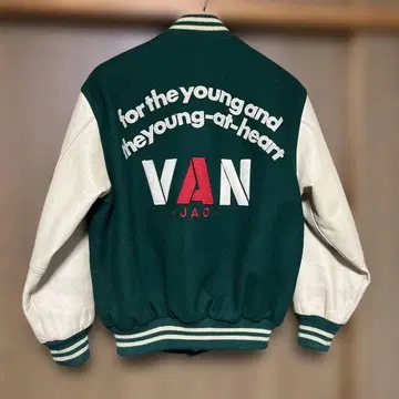 VAN JAC 스타디움 점퍼 그린 소매 가죽 L 사이즈 새상품급