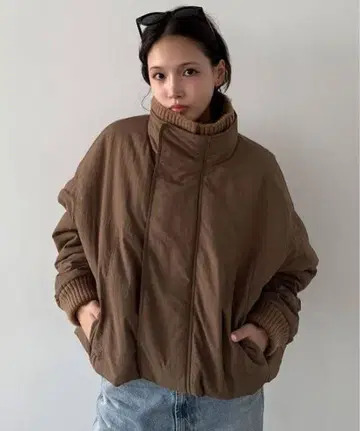 리브 니트 칼라 패딩 자켓 callautia 브라운 S