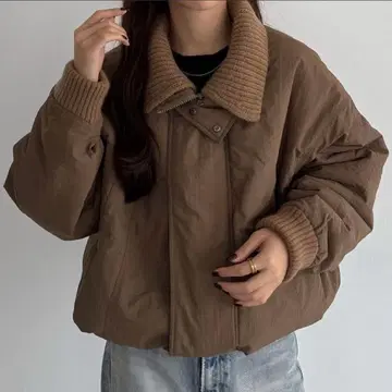 리브 니트 칼라 패딩 자켓 callautia 브라운 S