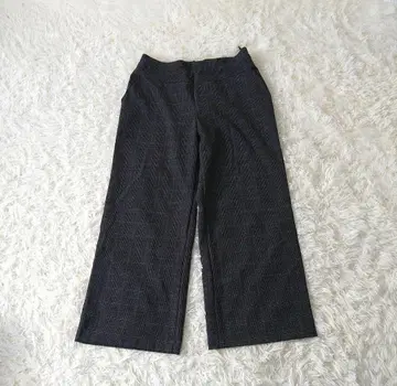 글렌체크 와이드 팬츠 속기모 LL 일본제 허리밴딩 그레이 루즈핏