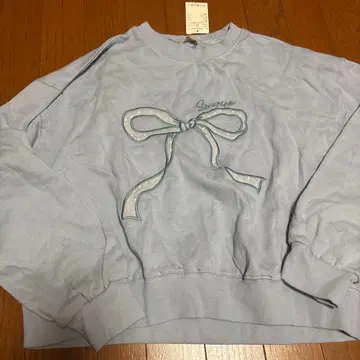 스카이블루 리본 자수 맨투맨 프리 사이즈