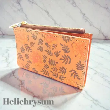 헬리크리섬 키케이스 동전 지갑 꽃무늬 주황색 가죽 초 레어
