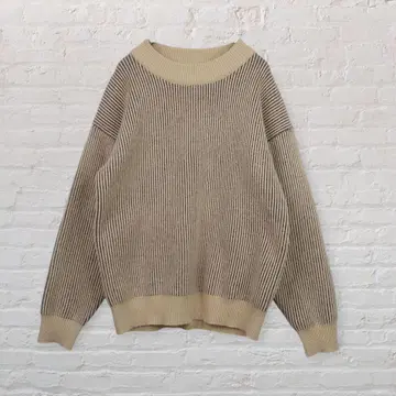 FRIFUL 리브 니트 스웨터 배색 베이지 S