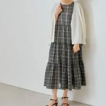 연말 세일 새상품 비어즐리 시어 체크 티어드 원피스 롱 F