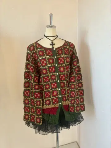 90s vintage 열쇠망 패치워크 레어 디자인 니트 가디건 펄