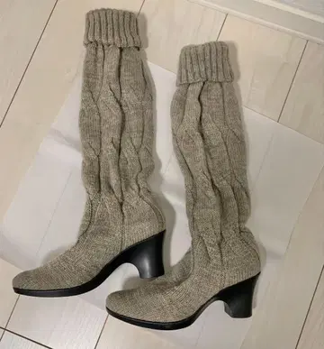 KEiKA 샌드 그레이 케이블 짜임 니트 롱 부츠 23.5cm