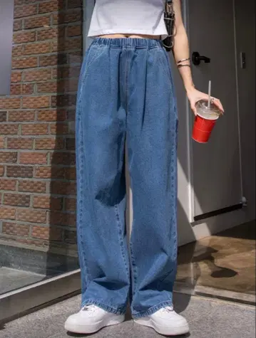 데님 블루 와이드 레그 팬츠