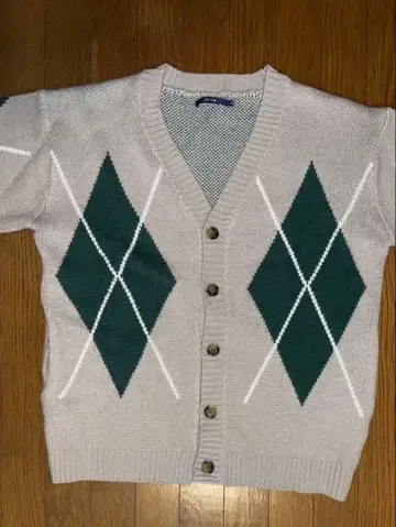CPCM 아가일 니트 가디건 M 베이지 그린 구제 의류풍 레트로