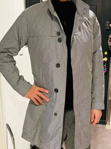 체크 무늬 트렌치코트 허리 벨트 포함