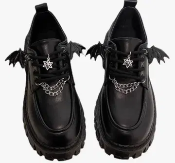 블랙스니커즈 배트윙 통굽 로퍼 고딕 고스로리