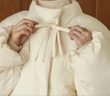 hinari 히나리 충전솜 리본 미들 코트 아이보리 S