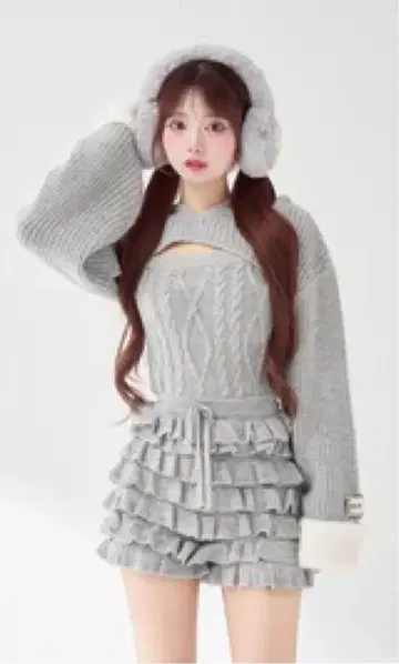 다리치 프릴 니트 콤비네존 그레이 프리 사이즈