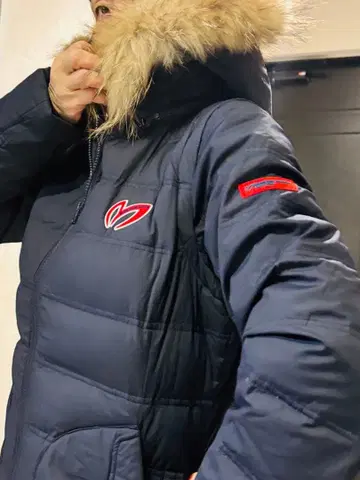 master bunny 퍼 후드 네이비 자켓