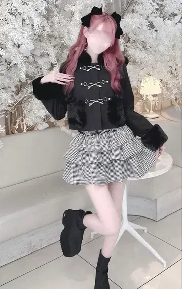 리본 비트 후드 숏코트 HONEY MEW 블랙