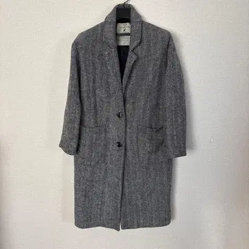 체스터 코트 M 사이즈 그레이 헤링본 무늬 롱