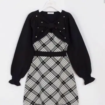 evelyn 긴팔 체크 리본 니트