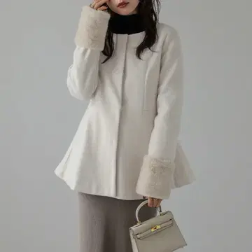 아우터 코트 페플럼 인조 모피 페미닌 여성용