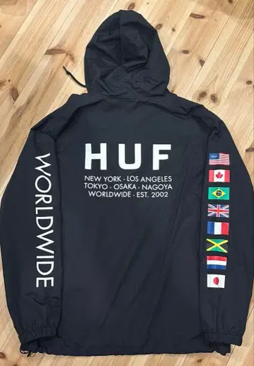 HUF 나일론 아노락 후드티 WORLDWIDE 블랙