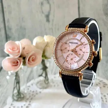 [ 레어 ] Swarovski 스와로브스키 손목시계 스톤 베젤 핑크
