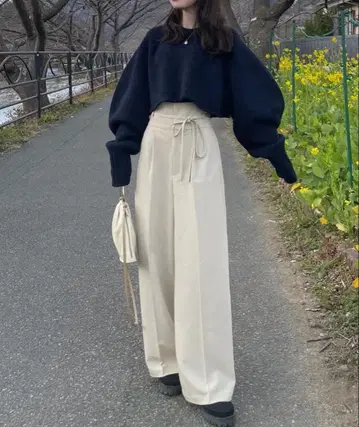 hinari 하이웨스트 리본 팬츠 베이지 FREE 사이즈