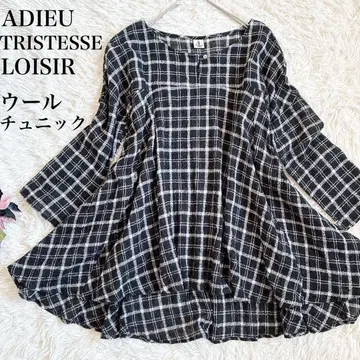 [ 새상품급 ] 아듀토 리테 스로 와지르 풍성한 플레어 울 체크 풀오버