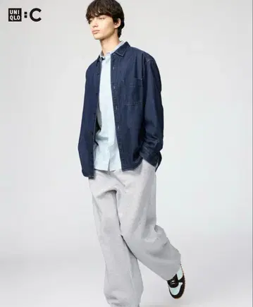 UNIQLO:C 맨투맨 와이드 팬츠 그레이 S
