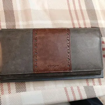 천연 가죽 carcru 가죽 장지갑 그레이 x 브라운