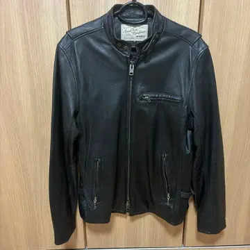 AVIREX 블랙 가죽 싱글 라이더 자켓 42